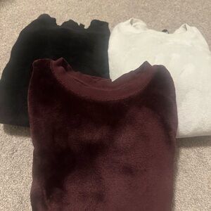 3 pcs Cozy Velvet Fleece Black, White, and Burgundy Sweaters
